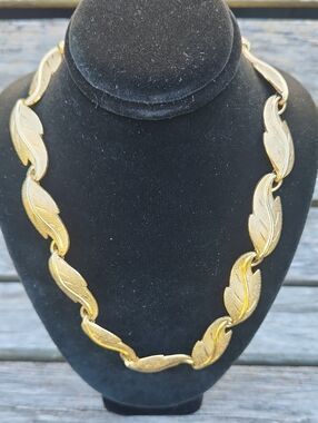 Monet Gold-tone Leaf Print Statement Necklace